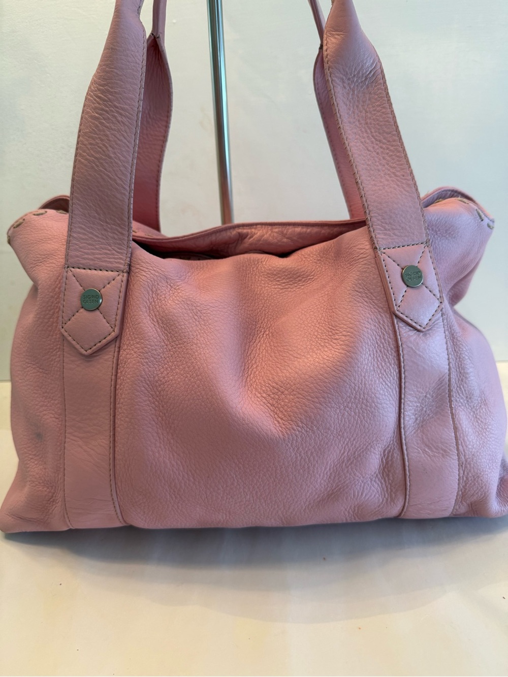 Sigred Olsen leather double handle bag soft pink feminine slouchy